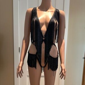 Agent Provocateur Inga Soirée beaded fringe, black/blue, size M/L